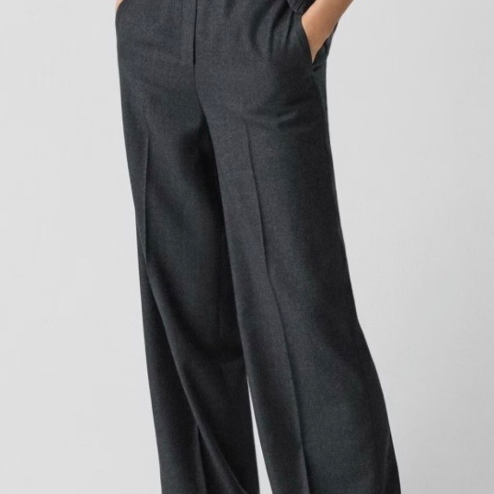 Theory Wide-Leg Pull-On Pant in Sleek Flannel- NWT - Picture 2 of 9